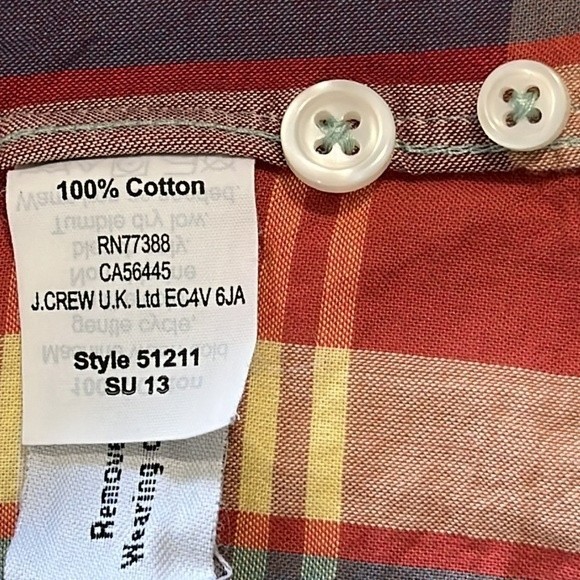 J. Crew Shirt, Lightweight Cotton Long Sleeve Button Down Multicolor Plaid, L - Picture 7 of 8